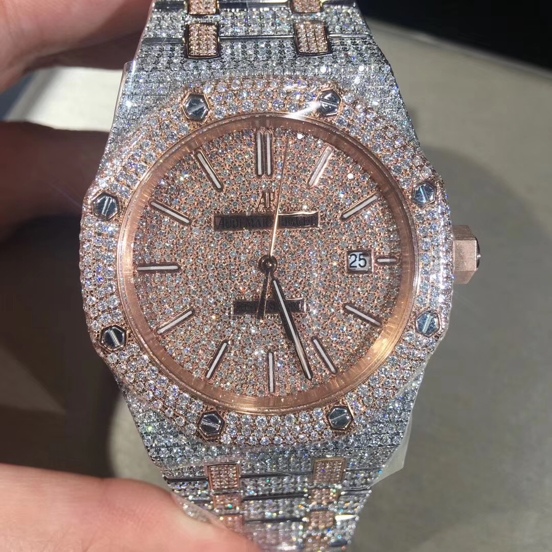 Audemars Piguet Royal Oak 18k Gold Diamond Gems Watch Custom Made