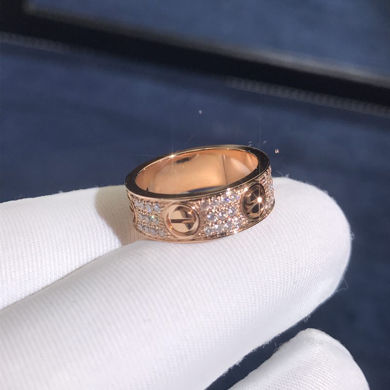 Cartier Love Ring 18K Rose Gold Paved Full Diamonds B4087600