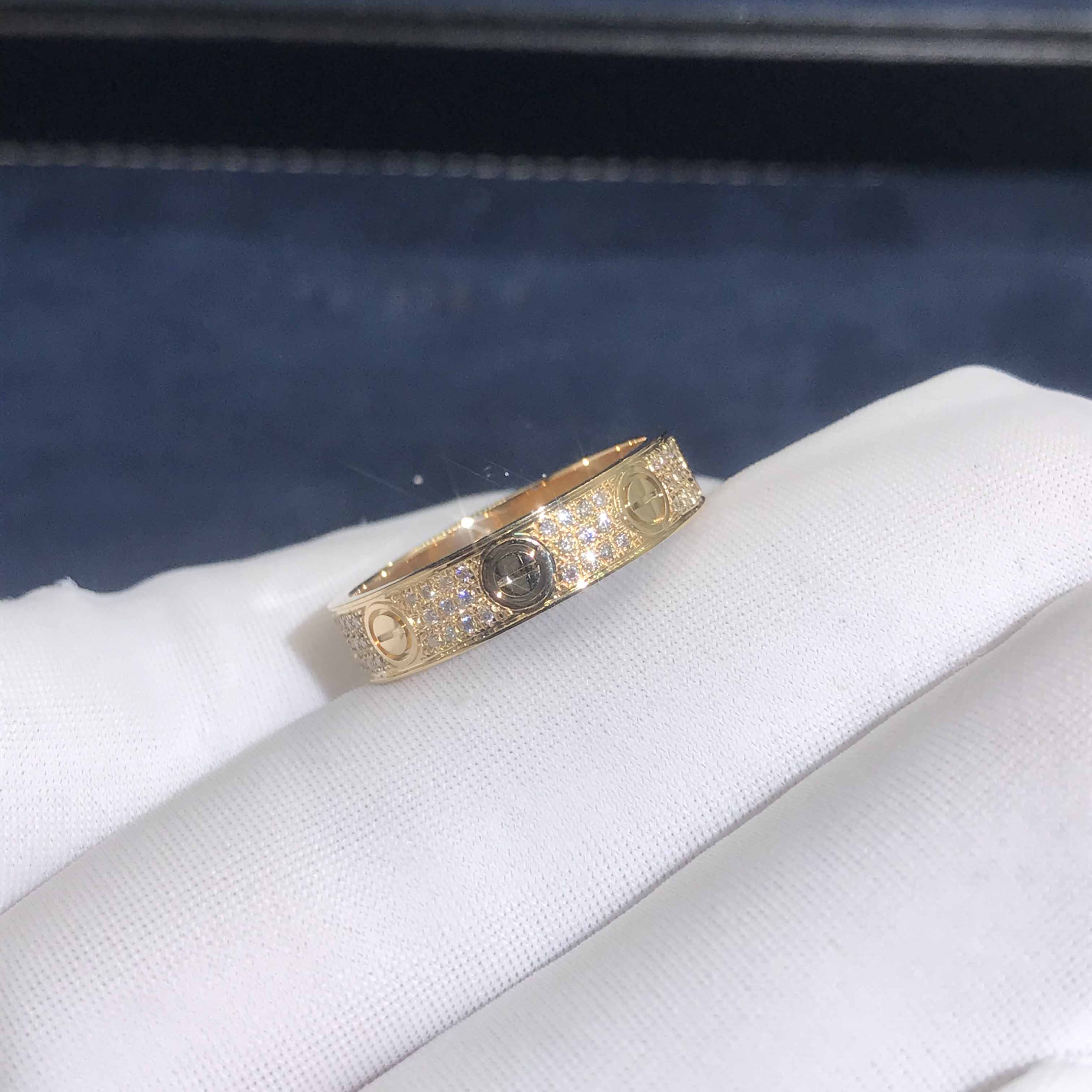 Cartier Love Ring 18K Yellow Gold Paved Full Diamonds Love Wedding Band B4083300