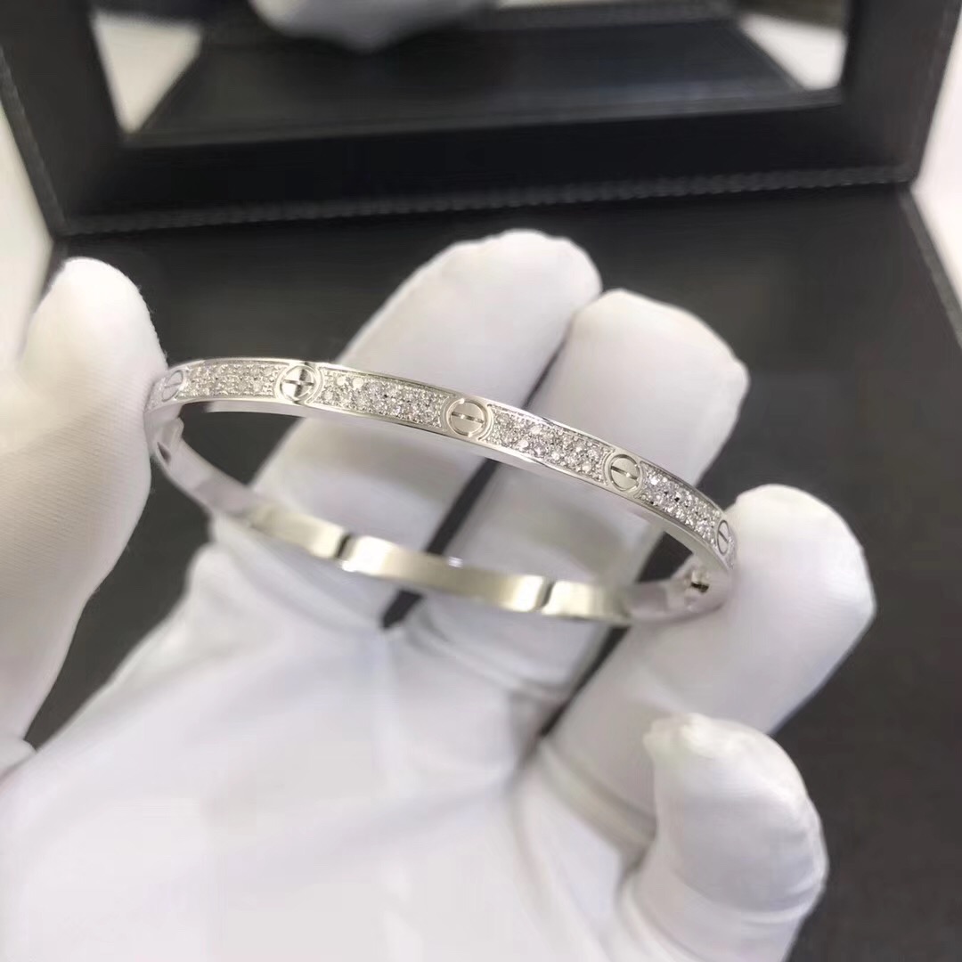 Cartier Love Bracelet 18k White Gold Pave Diamond Small Model Slim Bracelet N6710817
