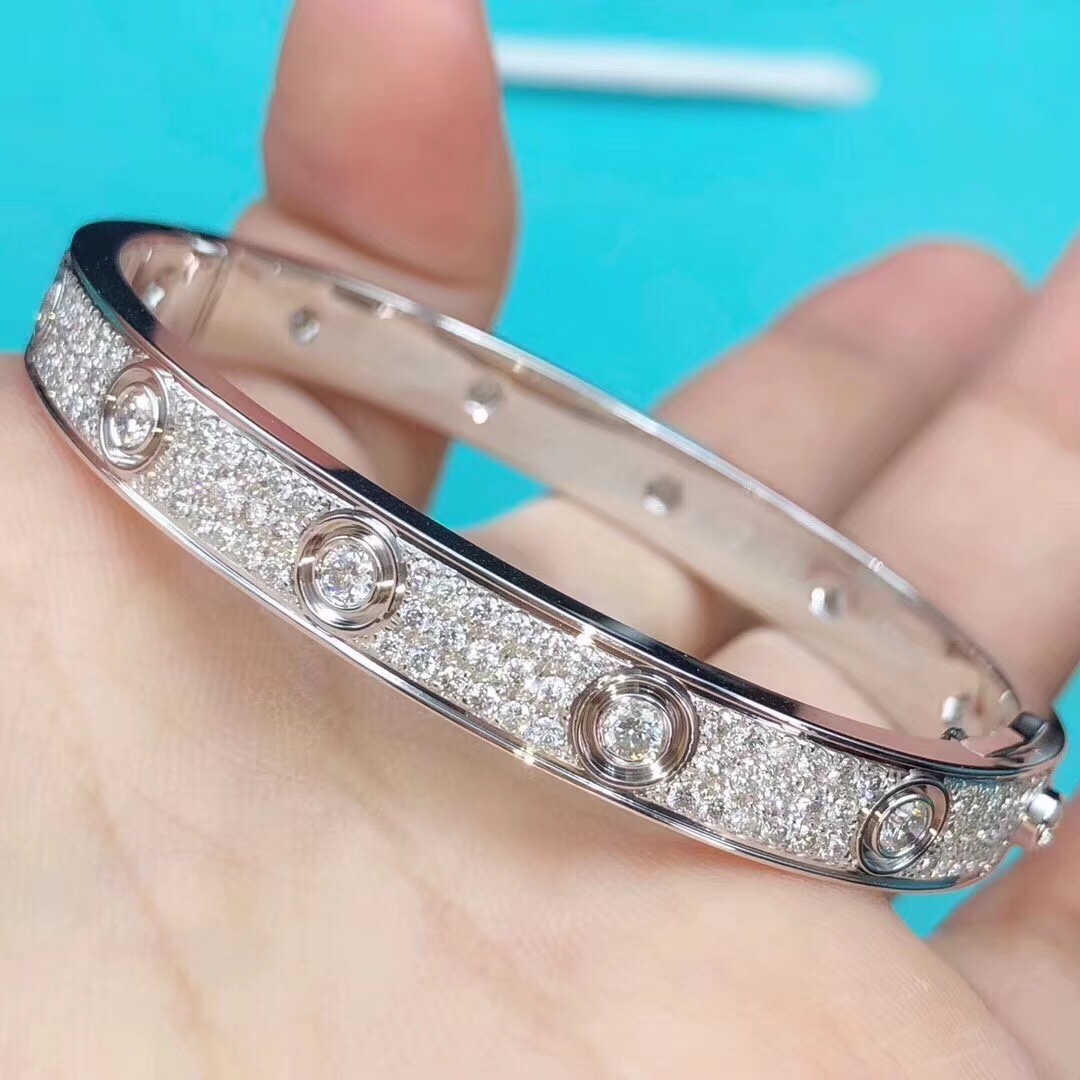 Cartier Love Bracelet 18K White Gold Pave Full Twelve Diamond Bangle N6033602