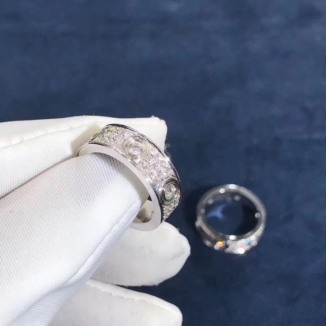 Cartier Love Ring 18K White Gold Paved Six Diamonds Full Diamond N4210400 