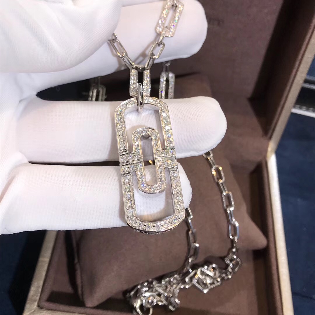 Bvlgari Parentesi Necklace 18K White Gold Paved Diamond Pendant 349186 CL856848