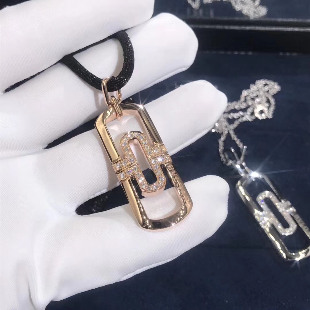 Bvlgari Parentesi Necklace 18K Rose Gold Half Diamond L Size Pendant 341886 CL854049