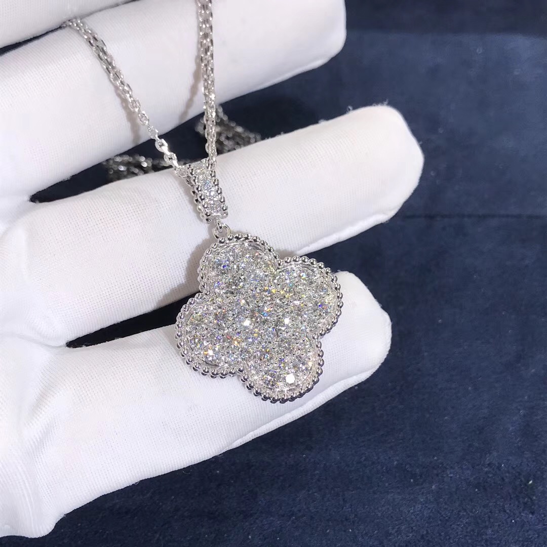 Van Cleef&Arpels Magic Alhambra Necklace 1 Motif 18K White Gold Full Diamond Pendant VCARO49O00