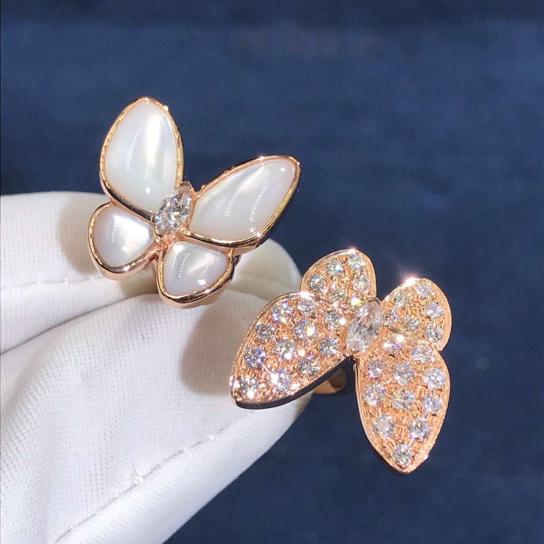 Van Cleef&Arpels Butterfly Between Finger Ring 18K Rose Gold mother-of-pearl With Diamond VCARO7AL00