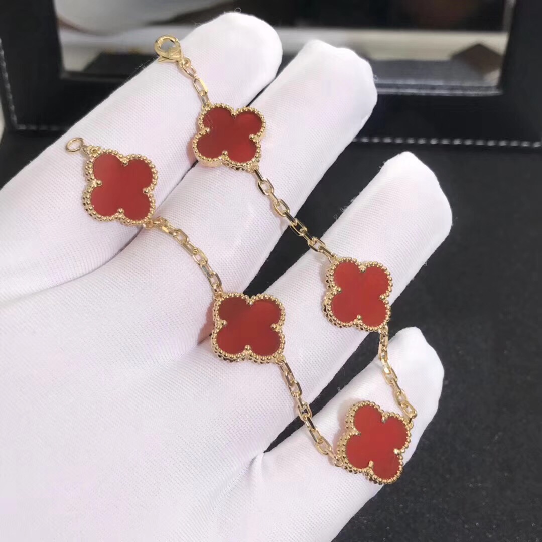 Van Cleef&Arpels Alhambra Bracelet 18K Yellow Gold Carnelian 5 motifs VCARD35500