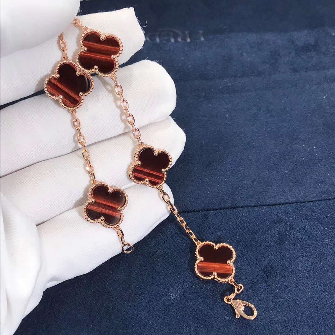 Van Cleef&Arpels Alhambra 5 motifs Bracelet 18K Rose Gold Bull's eye Stone No Diamonds 