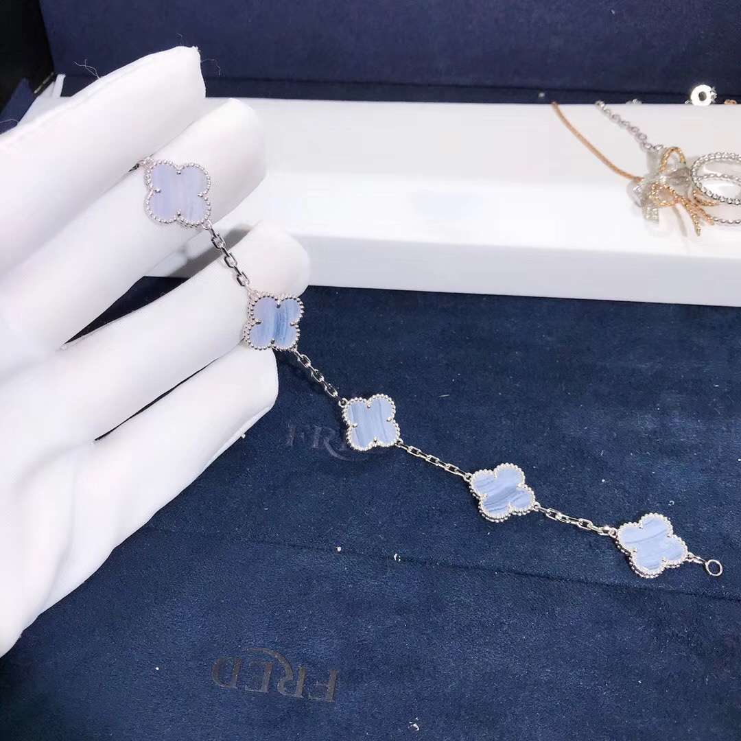 Van Cleef&Arpels Vintage Alhambra 5 motifs Bracelet 18K White Gold jasper Stone No Diamonds VCARD3470