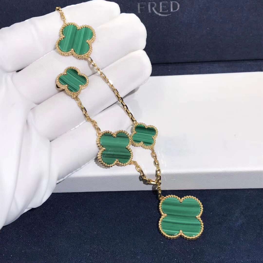 Van Cleef&Arpels Magic Alhambra 5 motifs Bracelet 18K White Gold Malachite Stone No Diamonds VCARO3AU