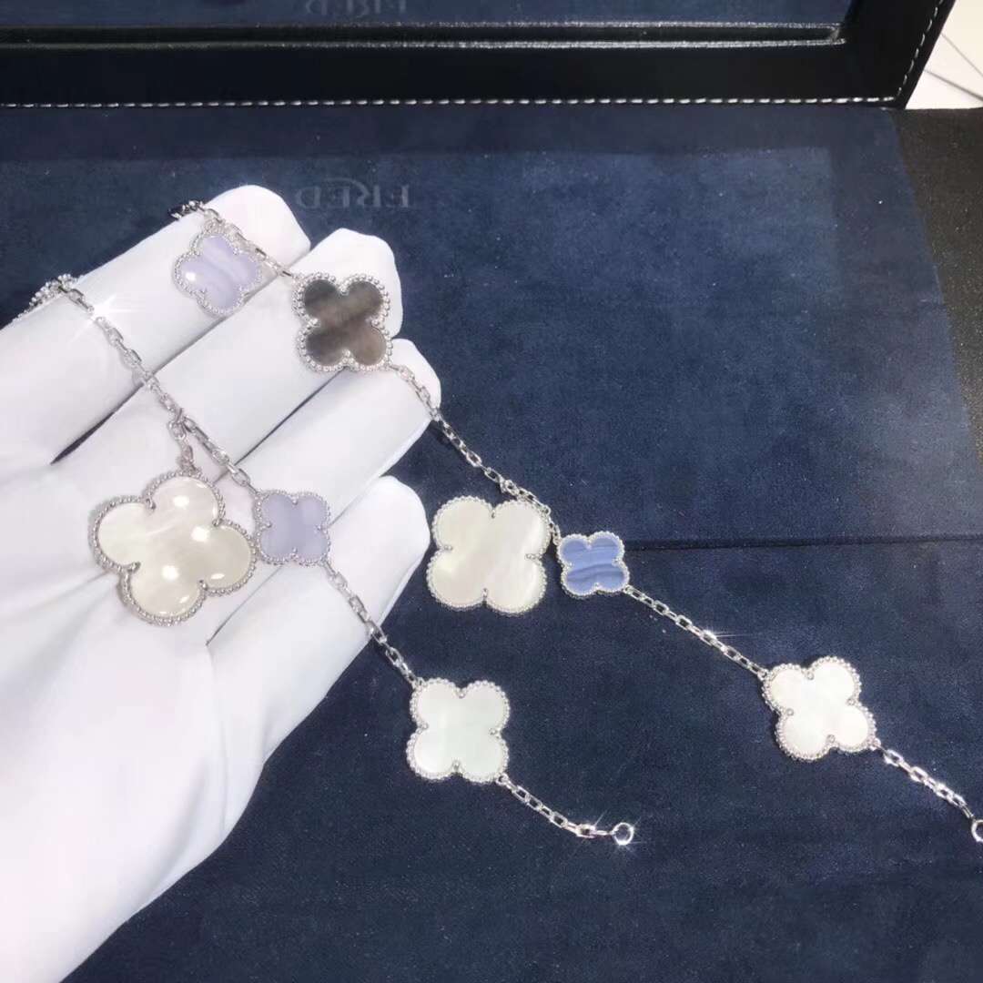 Van Cleef&Arpels Magic Alhambra 5 motifs Bracelet 18K White Gold Blue Jasper& White Mother of Pearl N