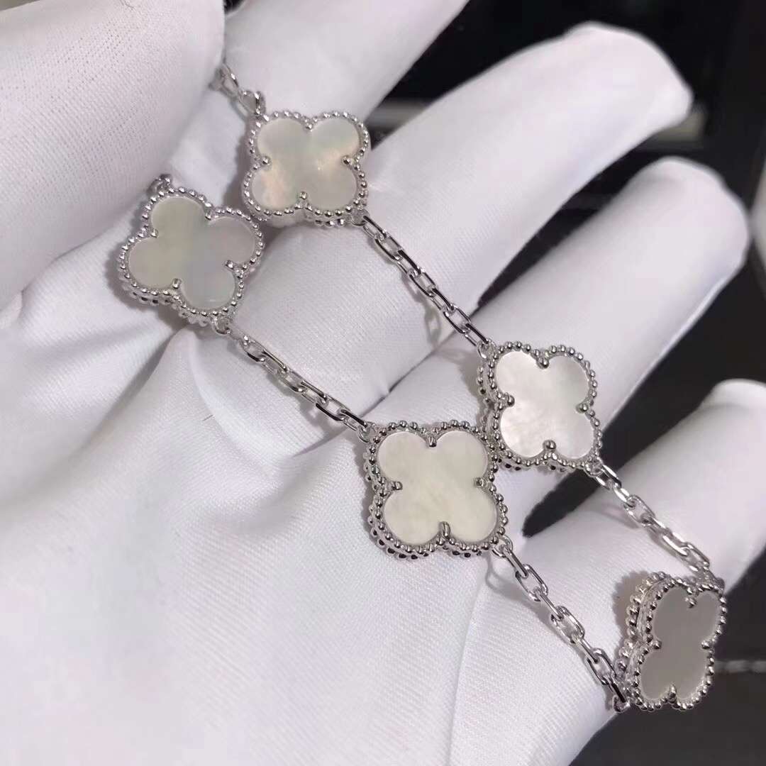  Van Cleef&Arpels Vintage Alhambra 5 motifs Bracelet 18K White Gold White Mother of Pearl No Diamonds