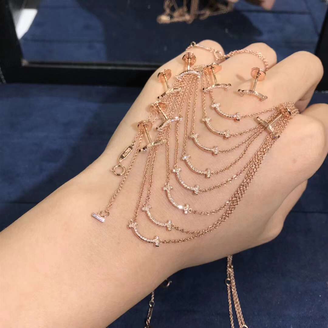 Tiffany T Necklace 18k Rose Gold Full Diamonds Pendant 