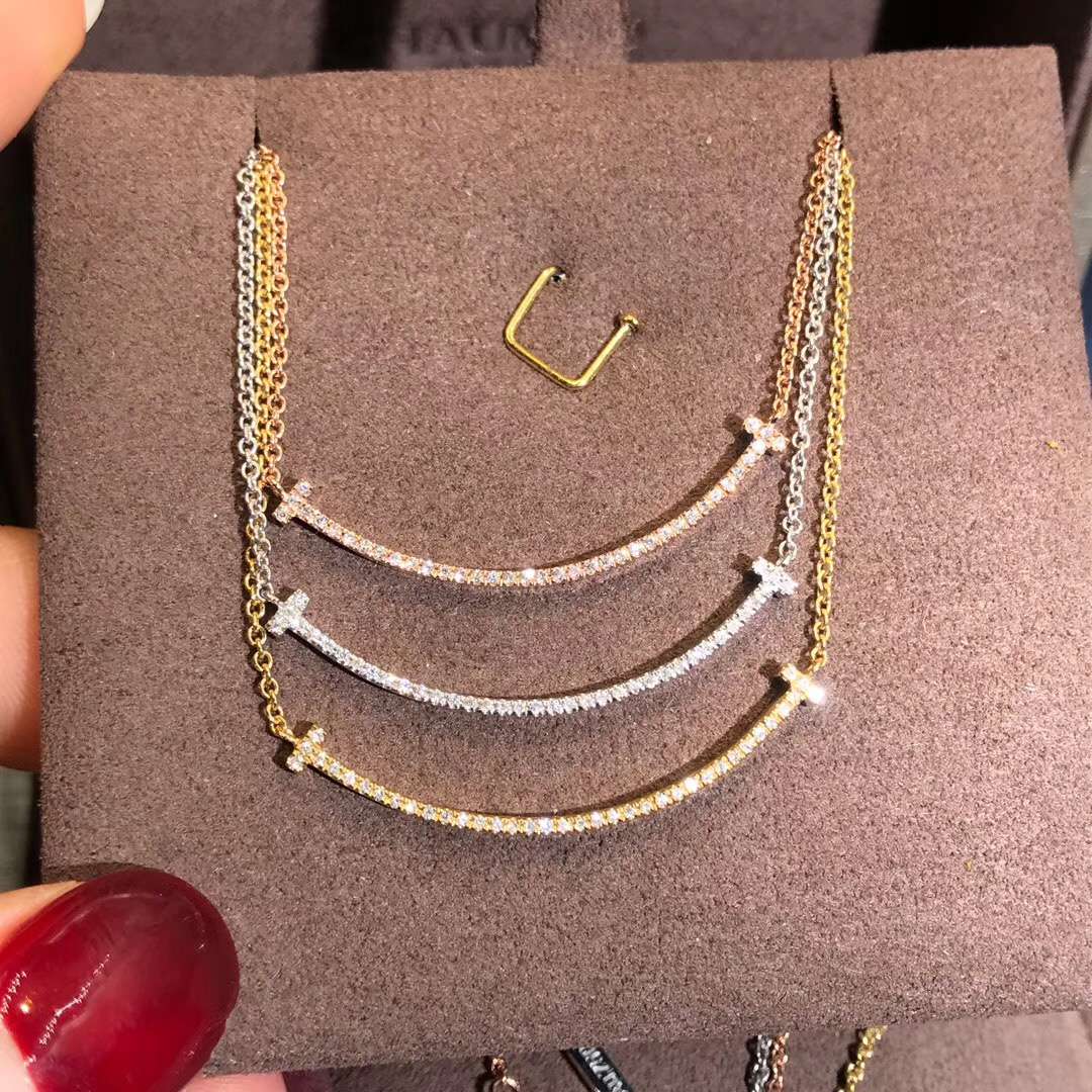Tiffany T Necklace 18k Rose/Yellow/White Gold Full Diamonds