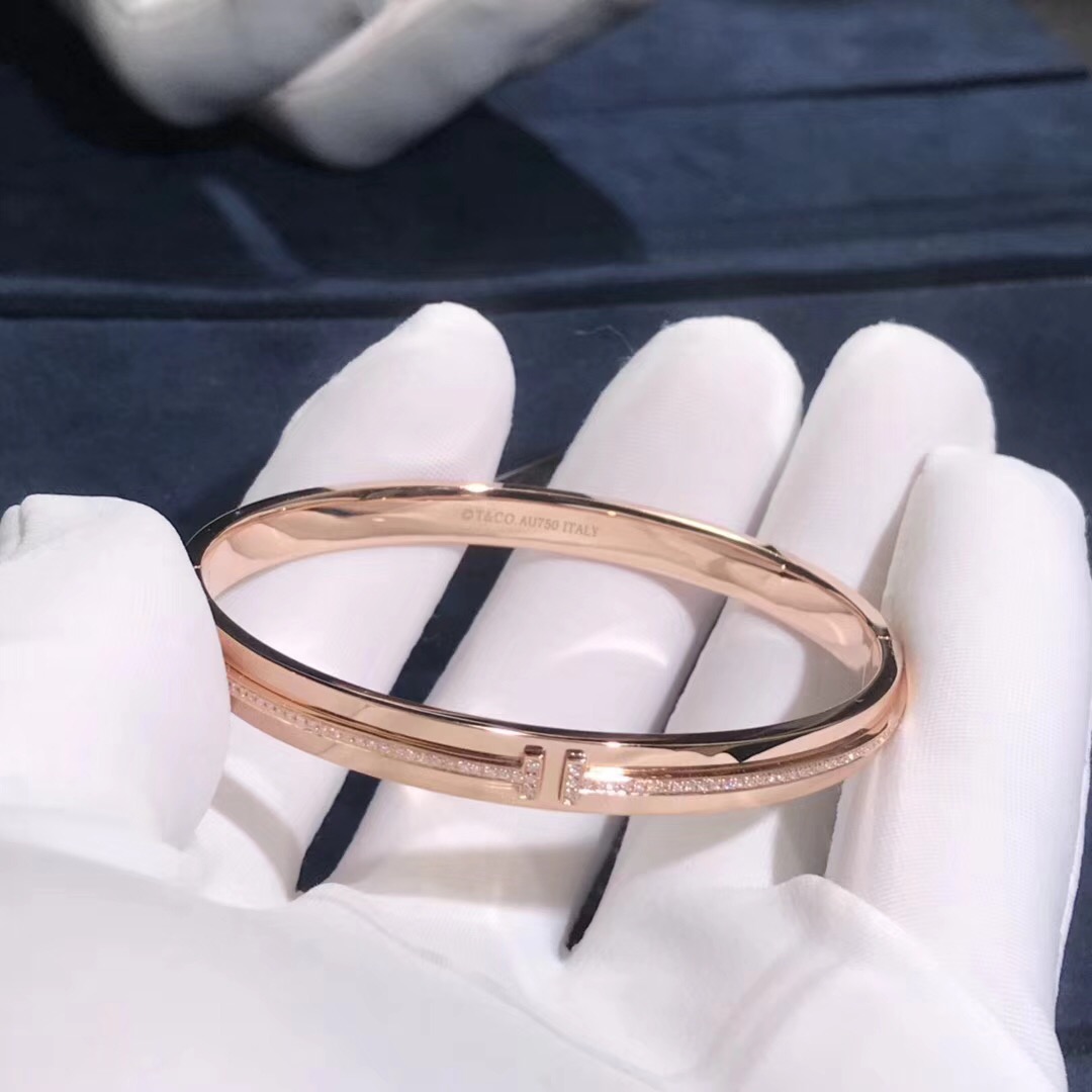 Tiffany T Bracelet 18k Rose Gold With Diamonds Bangle