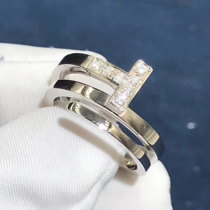 Tiffany T Ring 18k White Gold With Diamonds Twine Ring