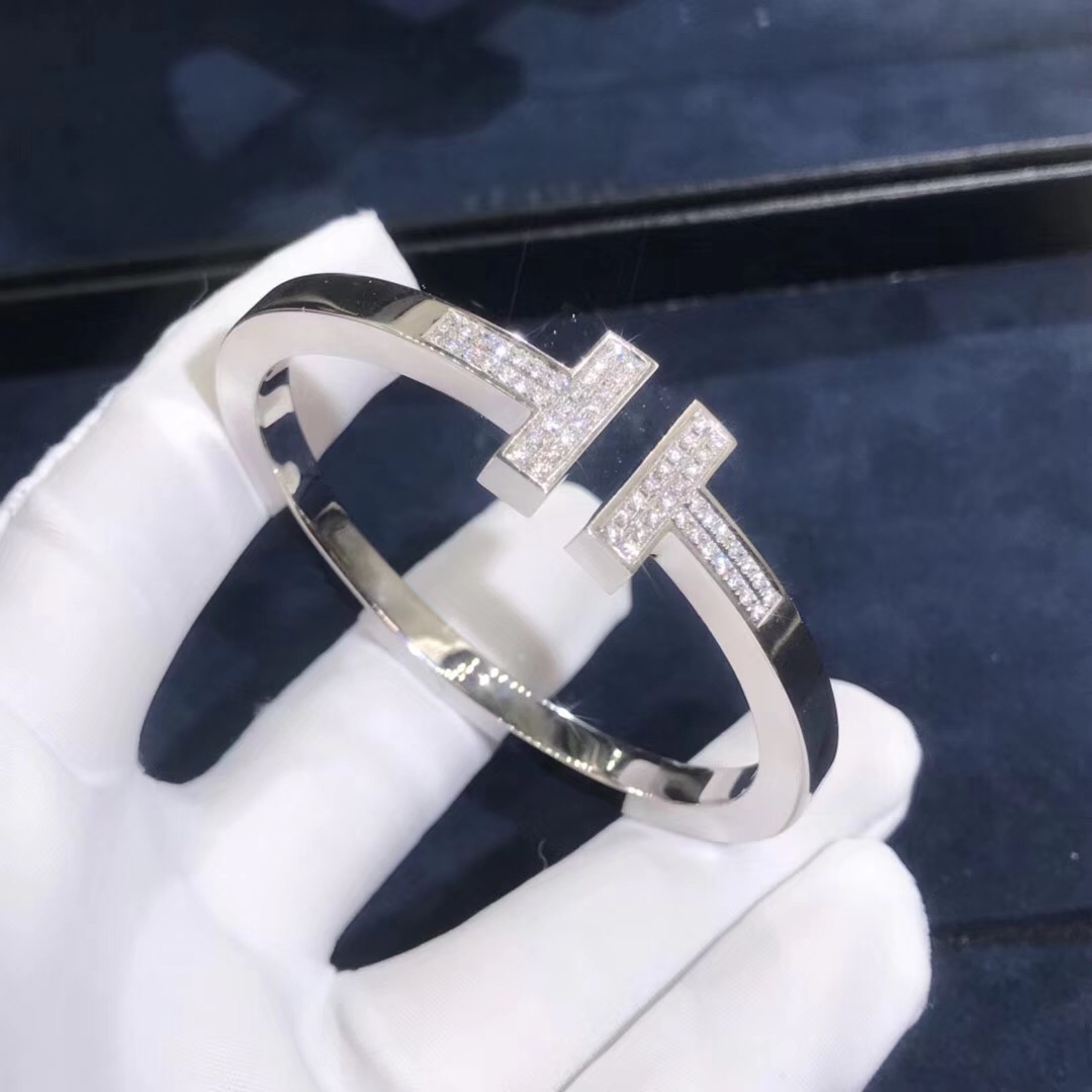 Tiffany T Bracelet T Two 18k White Gold With Diamonds Square Bangle
