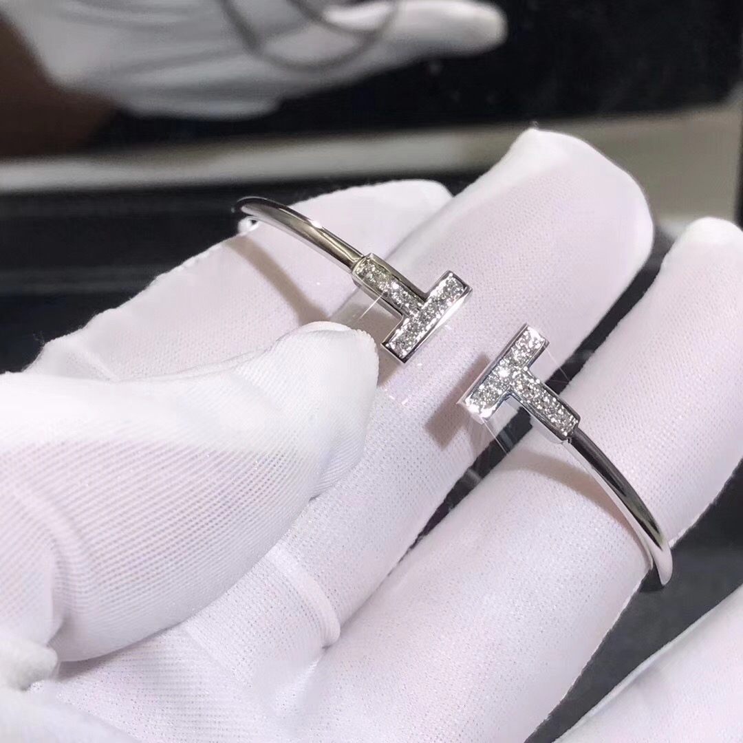 Tiffany T Bracelet T Two 18k White Gold With Diamonds Bangle