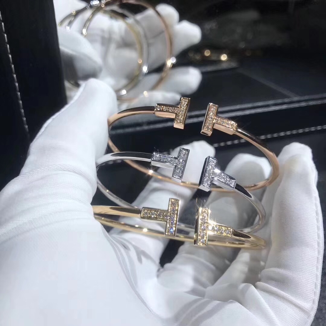 Tiffany T Bracelet T Two 18k White Gold/Rose Gold/Yellow Gold With Diamonds