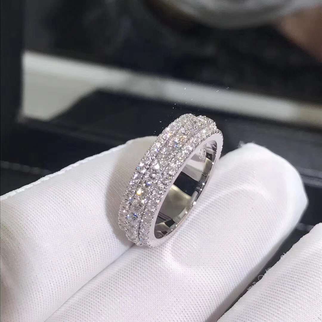 Piaget Possession Ring 18K White Gold Three Circle Full Diamonds  G34PZ500