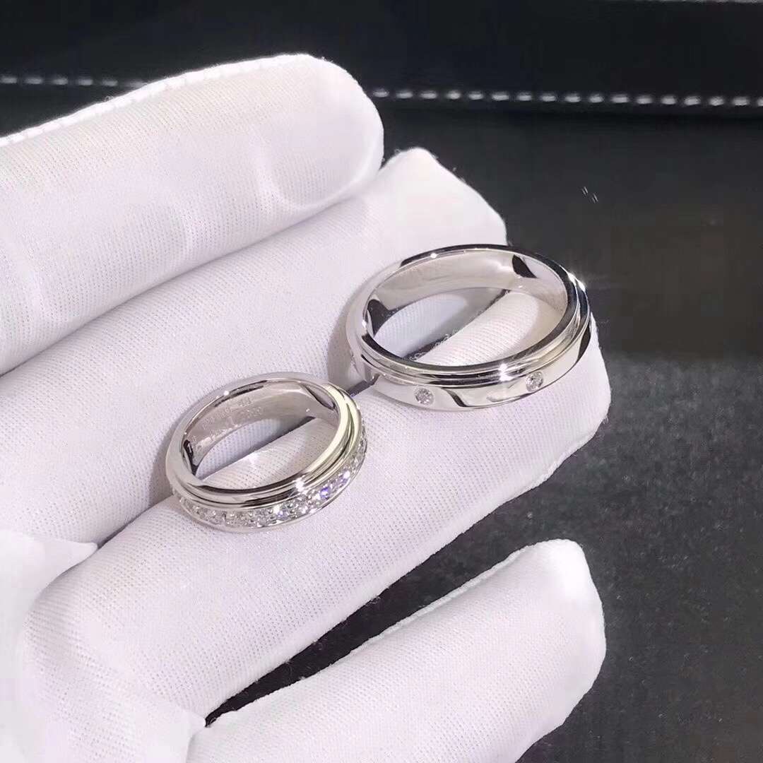 Piaget Possession Couple Ring 18K White Gold Three Circle Turnable With Diamonds