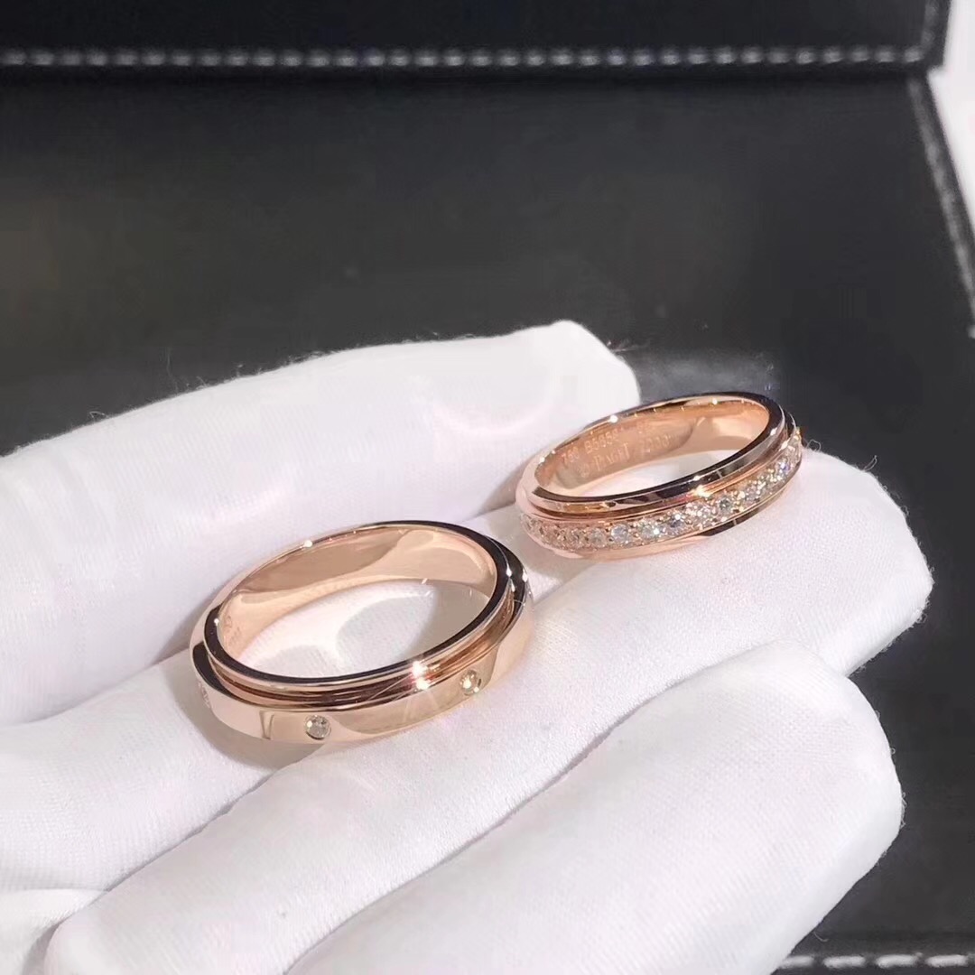Piaget Possession Couple Ring 18K Rose Gold Three Circle Turnable With Diamonds