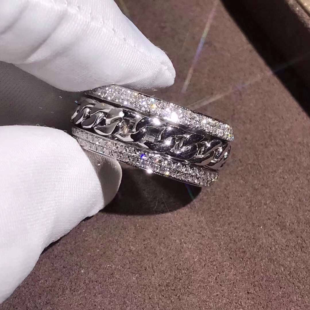 Piaget Possession Ring 18K White Gold Three Circle Turnable With Diamonds G34PU800