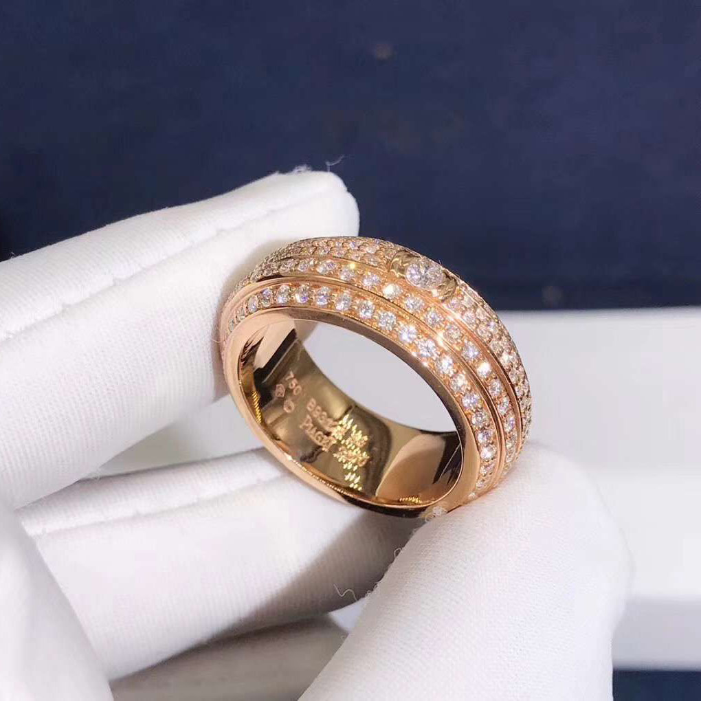 Piaget Possession Ring 18K Rose Gold Four Circle Turnable Full Diamonds G34P1B00