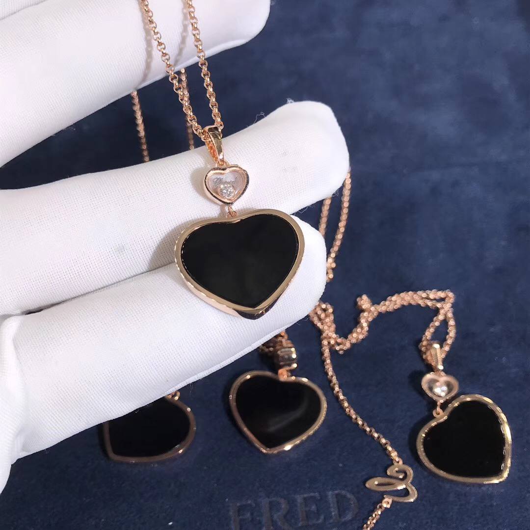 Chopard Happy Diamands Happy Heart Necklace 18K Rose Gold Black Agate With Diamonds 797482-5201