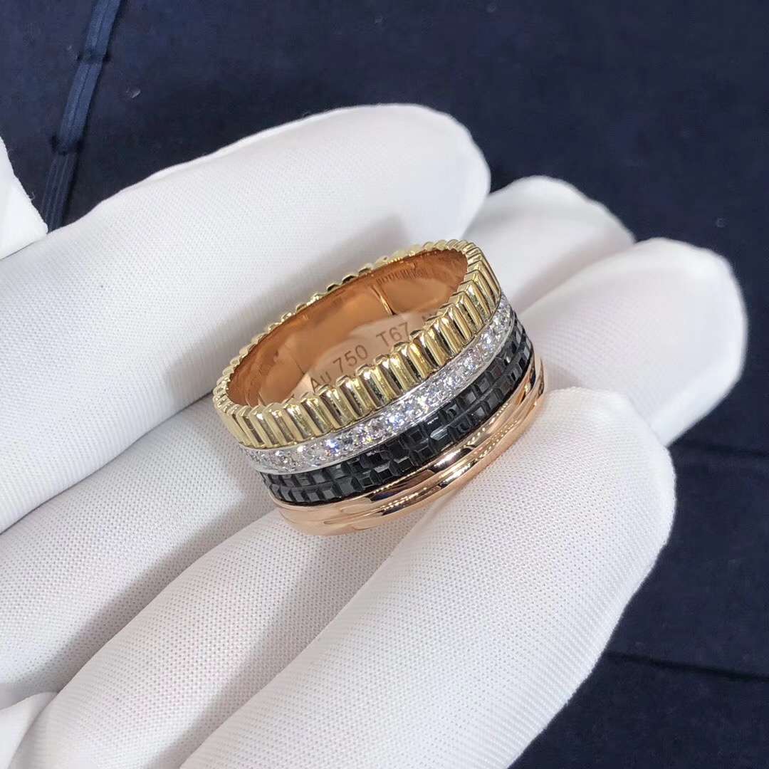 Boucheron Quatre Ring 18K Yellow Rose White Gold With One Round Diamonds JRG00623