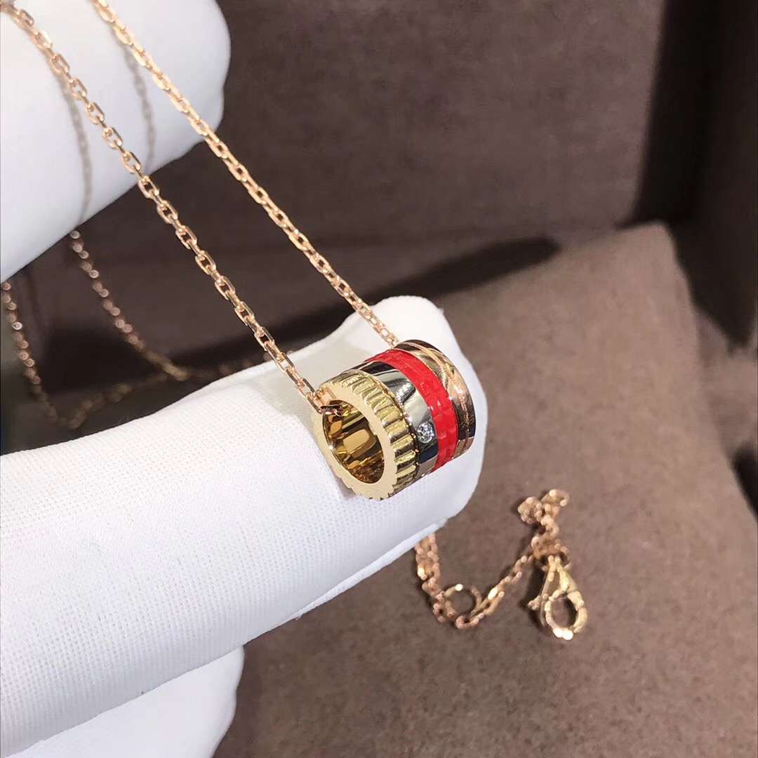 Boucheron Quatre Necklace 18K Yellow Gold With One Diamonds Red Ceramic JPN00617