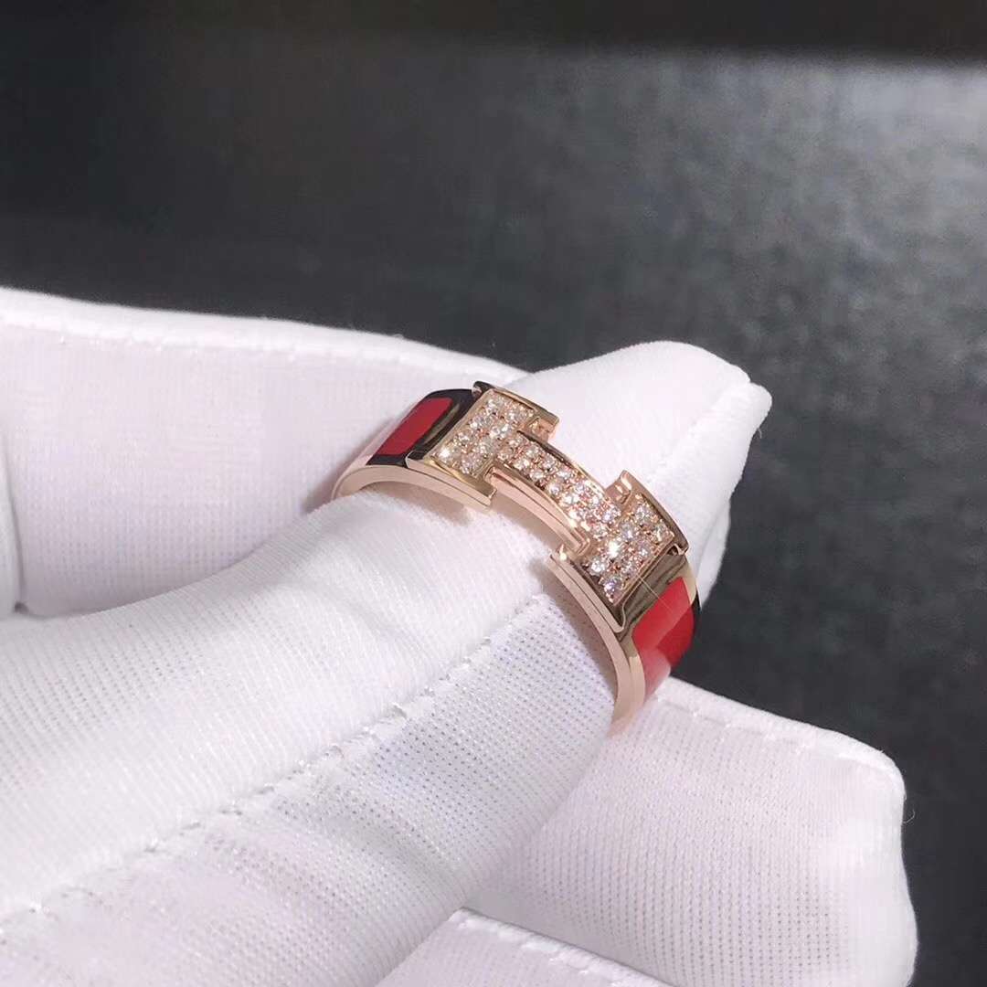 Hermes Clic H 18K Rose Gold Ring With Diamonds H Head