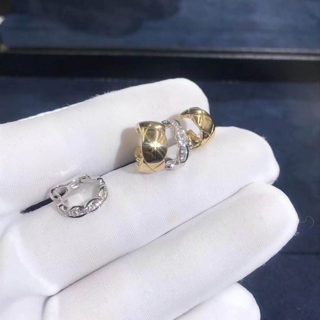 Chanel COCO CRUSH Earing 18K White Rose Gold With Diamond Eardrop Two Side Different J11135