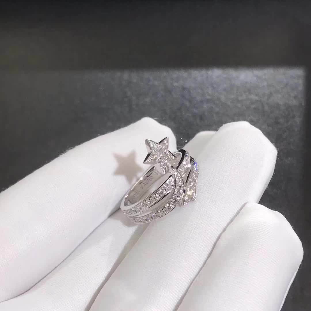 Chanel Comete Ring 18K White Gold With Diamond Star Ring J10812