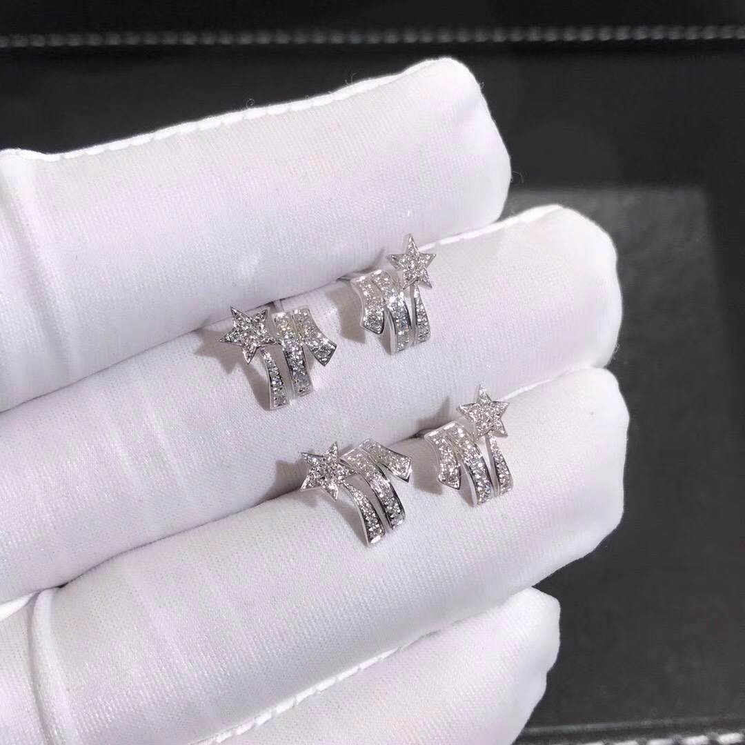 Chanel Comete Earing 18K White Gold With Diamond Star Eardrop J10814