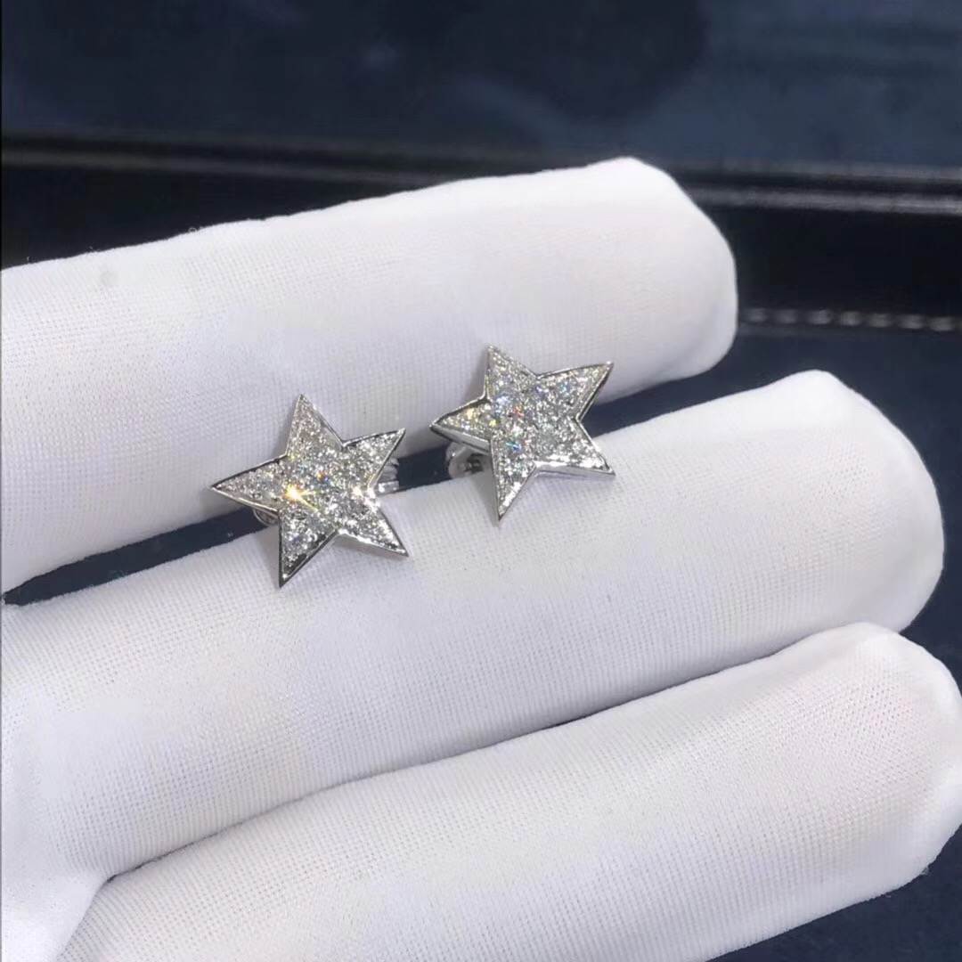 Chanel Comete Earing 18K White Gold With Diamond Star Eardrop J1611