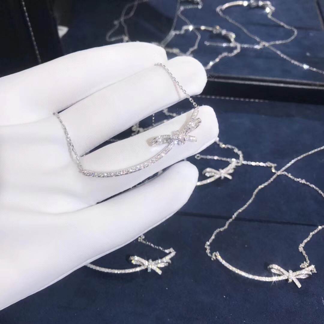 Chanel Ruban Necklace 18K White Gold Full Diamond Bow Style J11141