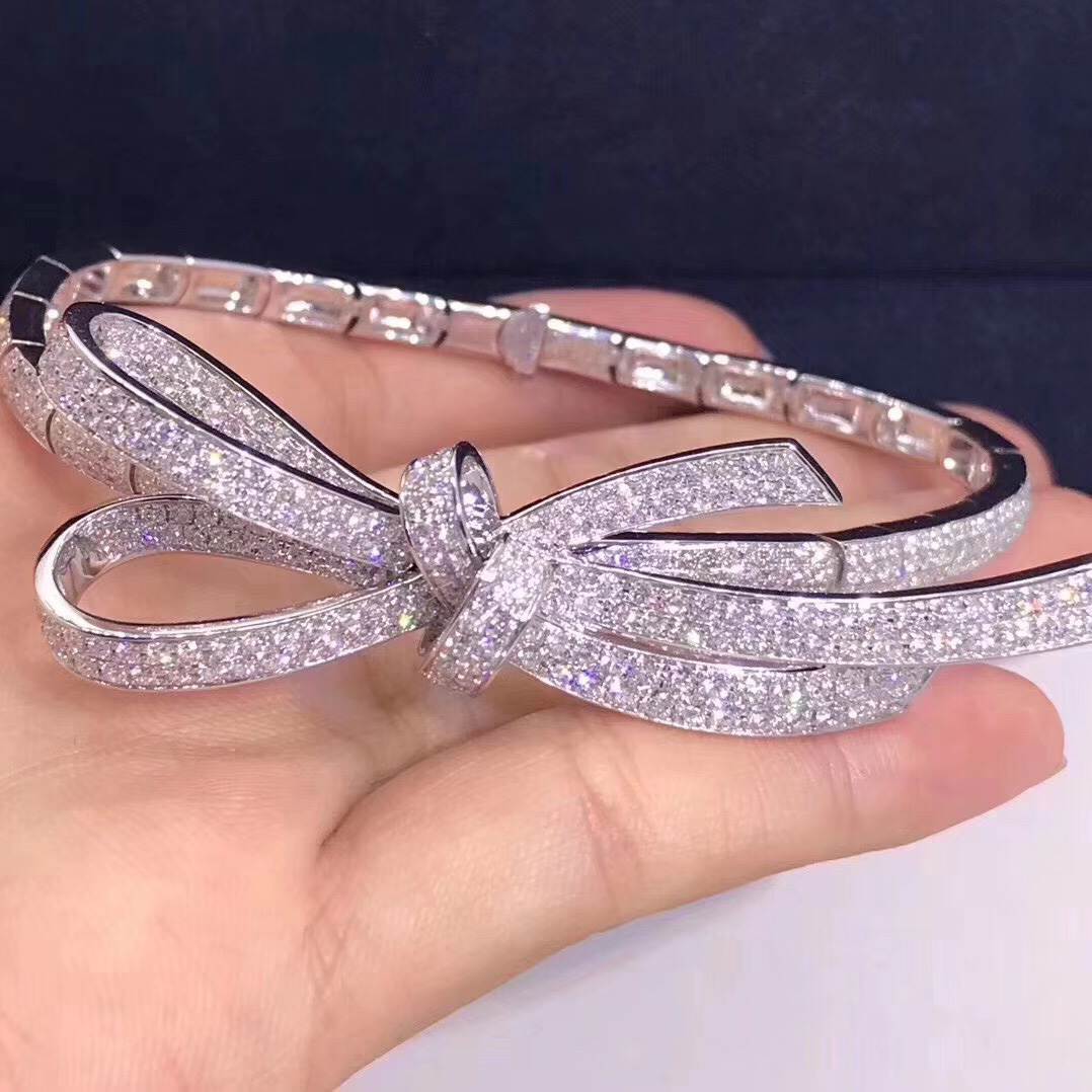 Chanel Ruban Bracelet 18K White Gold Full Diamond Bow Style J3882