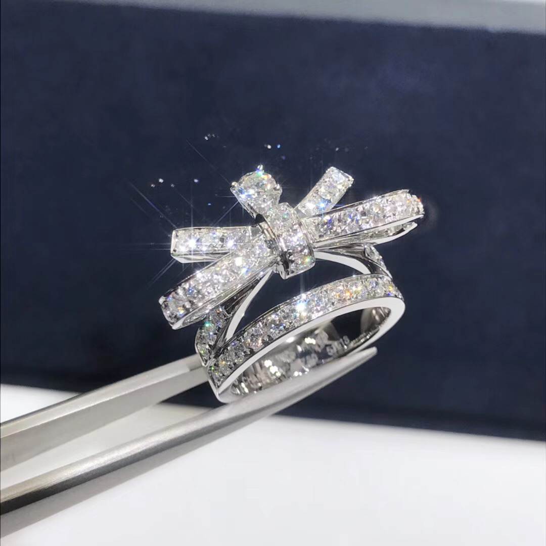 Chanel Ruban Ring 18K White Gold Full Diamond Bow Style J11149
