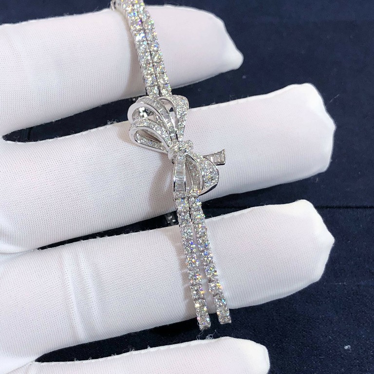 Graff Bow Series 18K White Gold Full Diamonds Bracelet With Diamond Chains