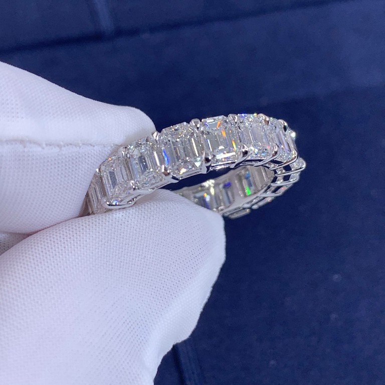 Harry Winston Emerald Cut Diamond Ring 18K White Gold Full Diamond Ring