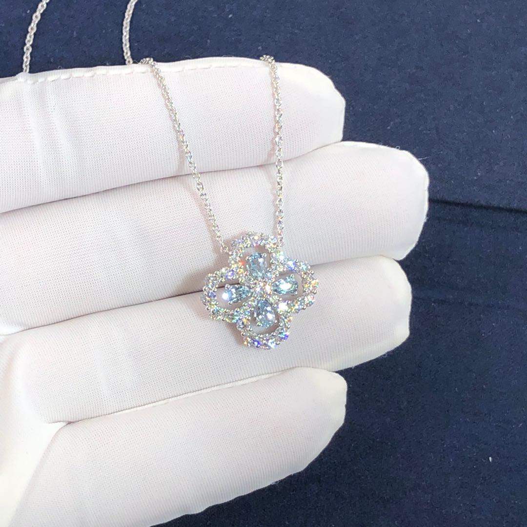 Harry Winston Diamond Loop Series 18K White Gold Full Diamond Necklace With Aquamarine PEAPRPMEL4C