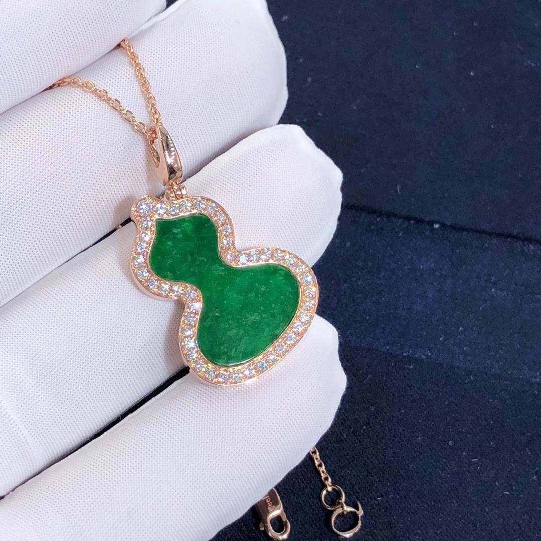 Qeelin Wulu Series 18K Rose Gold With Diamond and Jade Necklace 