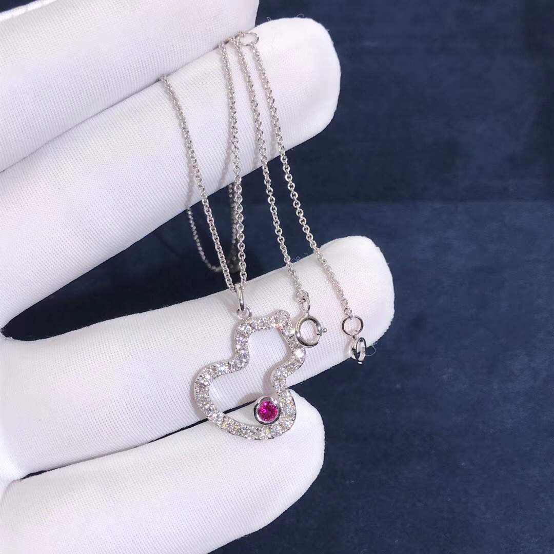 Qeelin Wulu Series 18K White Gold Full Diamond With Ruby Necklace WU-NL0003B-WGDRU