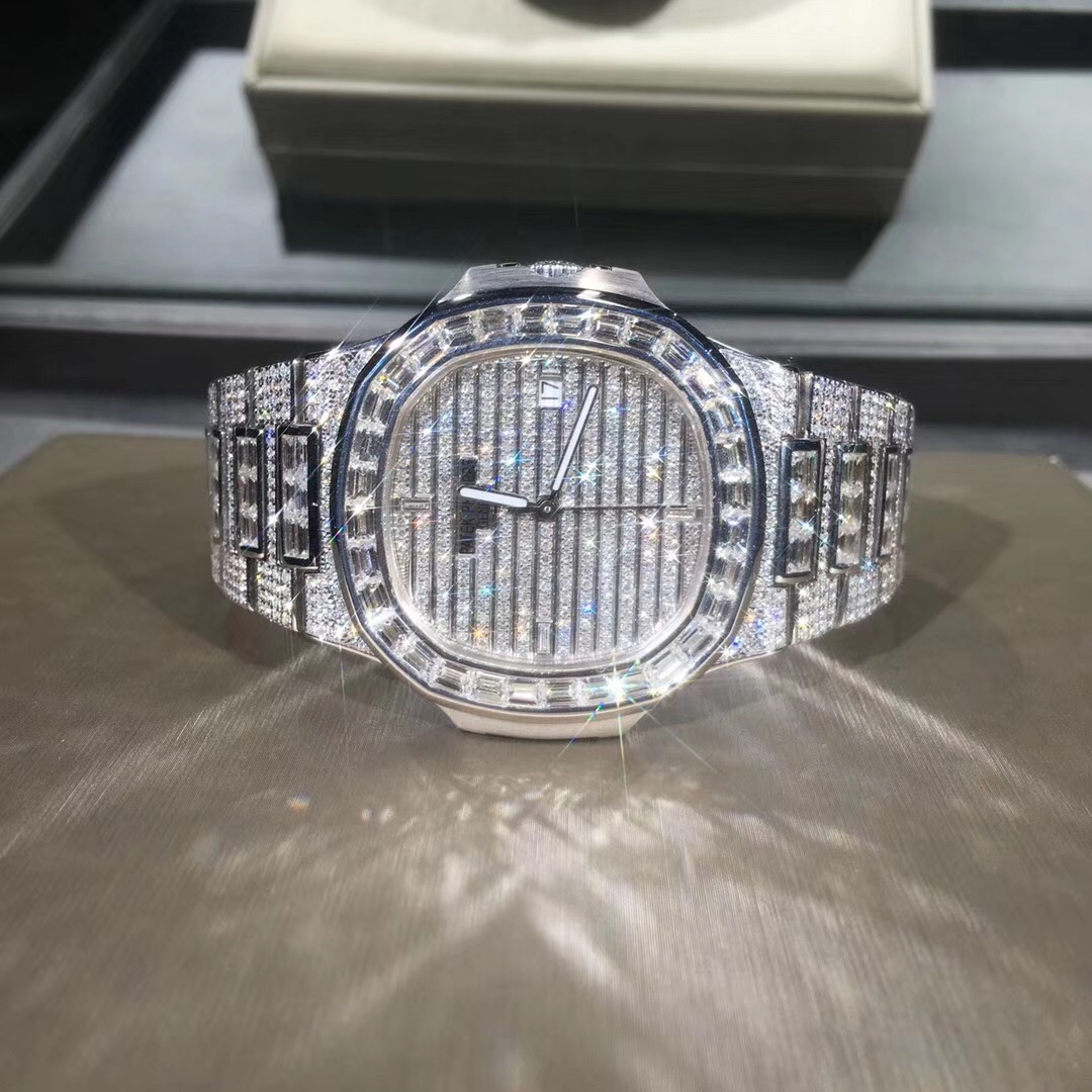 Patek Philippe 18k Gold Full Diamond Watch Ice Square Large Diamond Watch