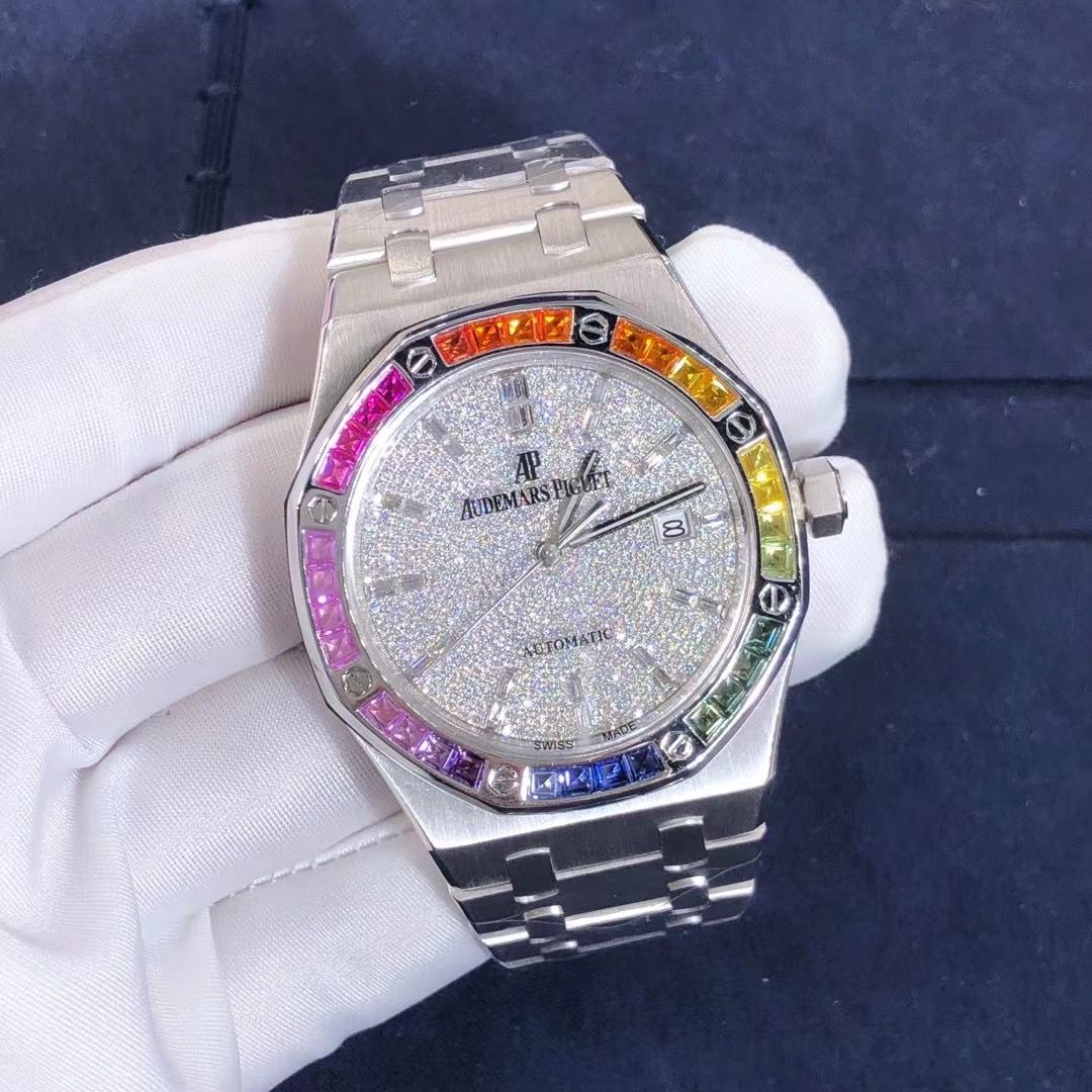 Audemars Piguet Royal Oak 18k Gold Diamond Gems Watch Custom Made