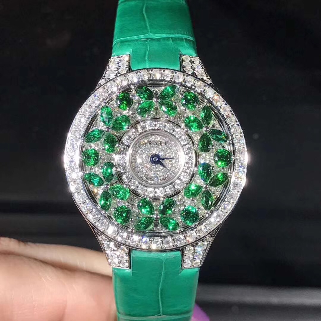 Graff Butterfly Series 18k Gold Full Diamond Women Watch Green Gems 2