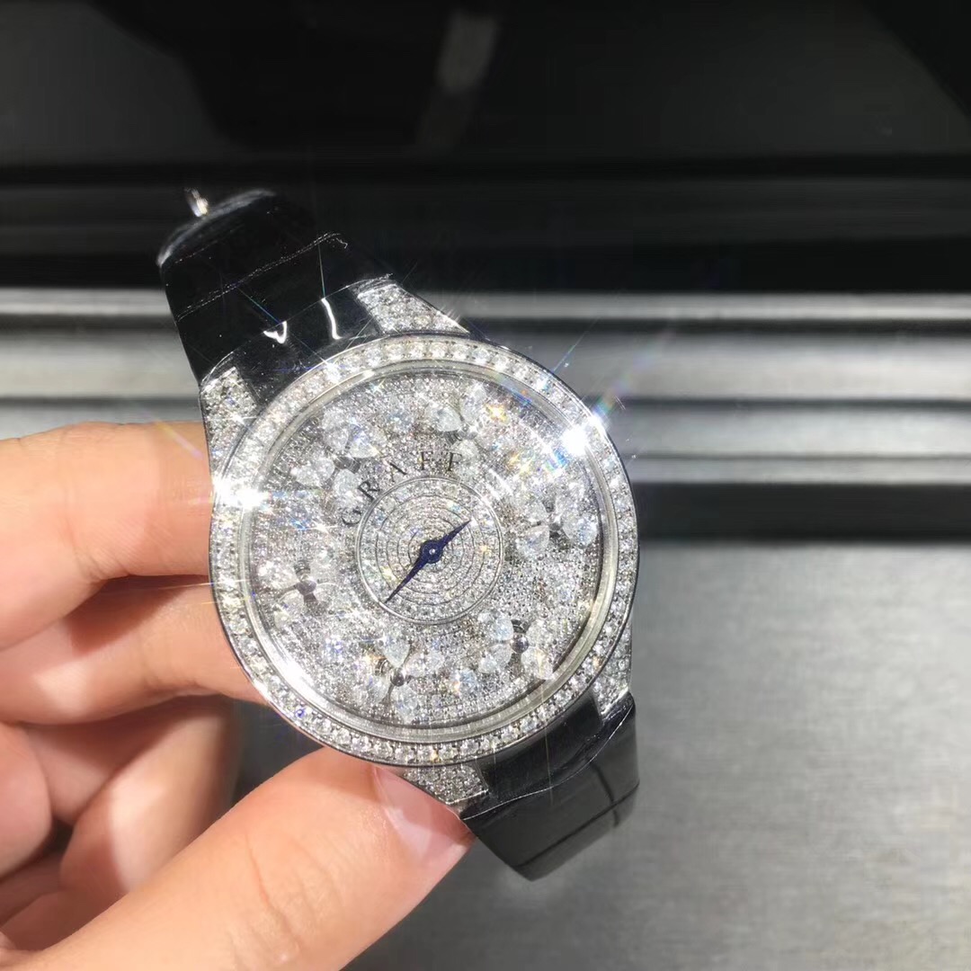 Graff Butterfly Series 18k Gold Full Diamond Women Watch Black Belt