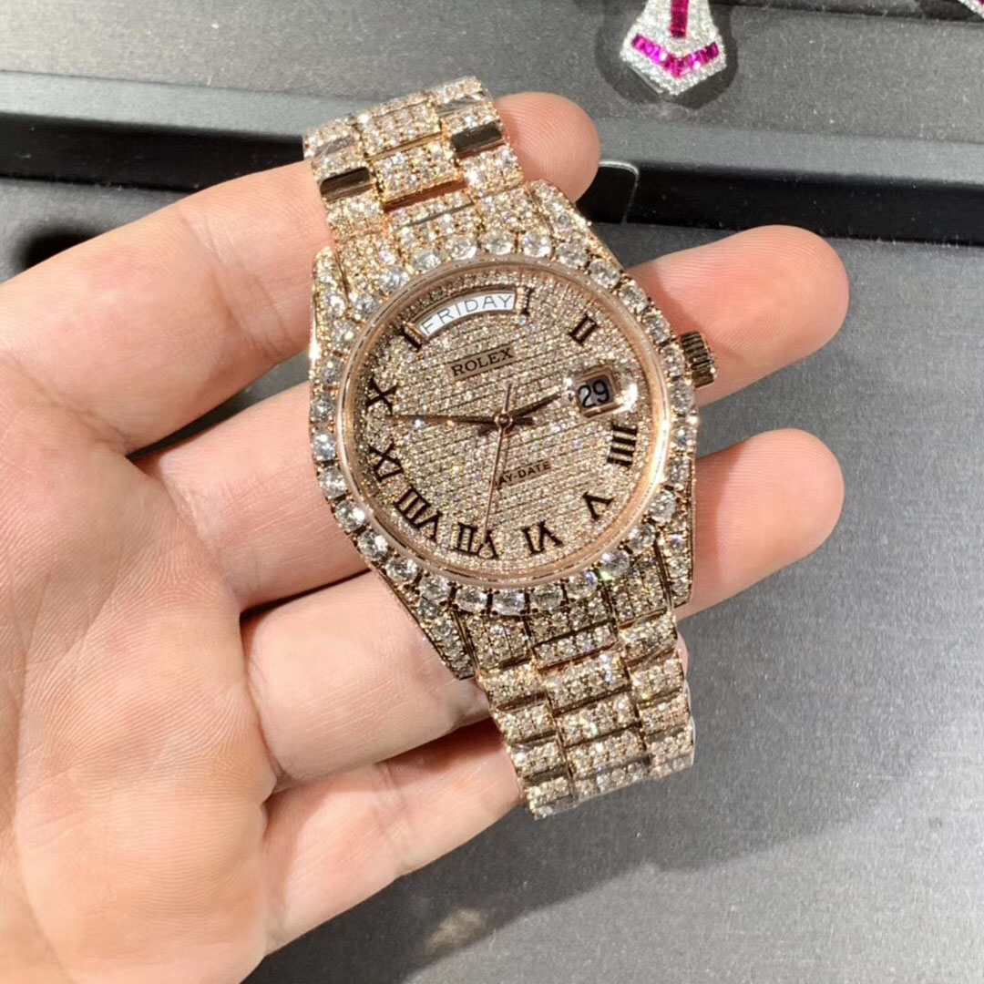  Rolex Day-Date Series 18k Rose Gold Full Diamond Watch Custome Made