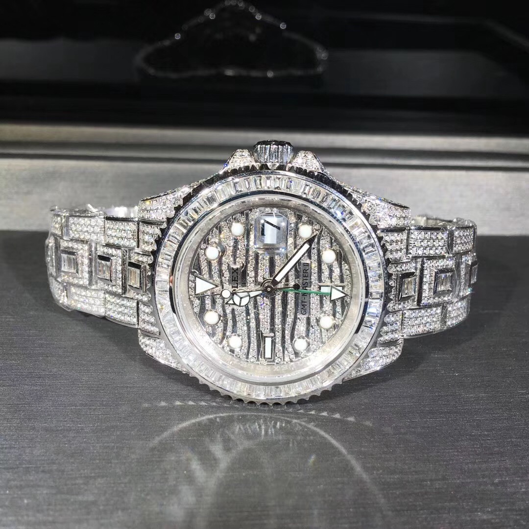 Rolex GMT-Master Series 18k White Gold Full Diamond Watch Custome Made